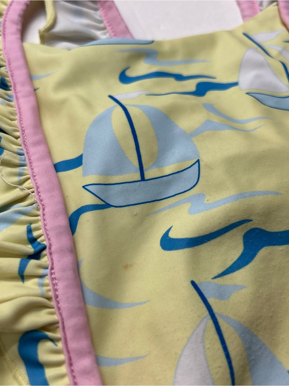 Classic Whimsy Girls' Yellow Pink Sailboat Ruffle One-Piece Swimsuit Retro - Picture 2 of 6